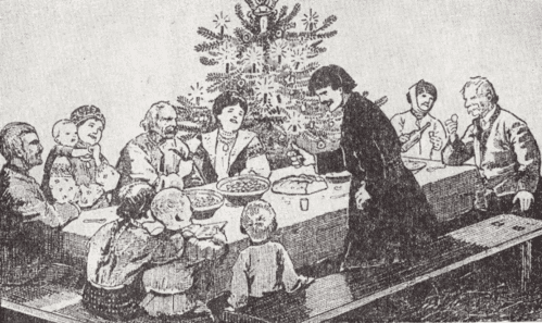 Різдвяна трапеза. Рисунок О. Куриласа, 1926 р