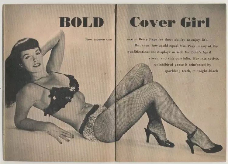 Бетті Пейдж у розвороті журналу Bold, 1956 рік